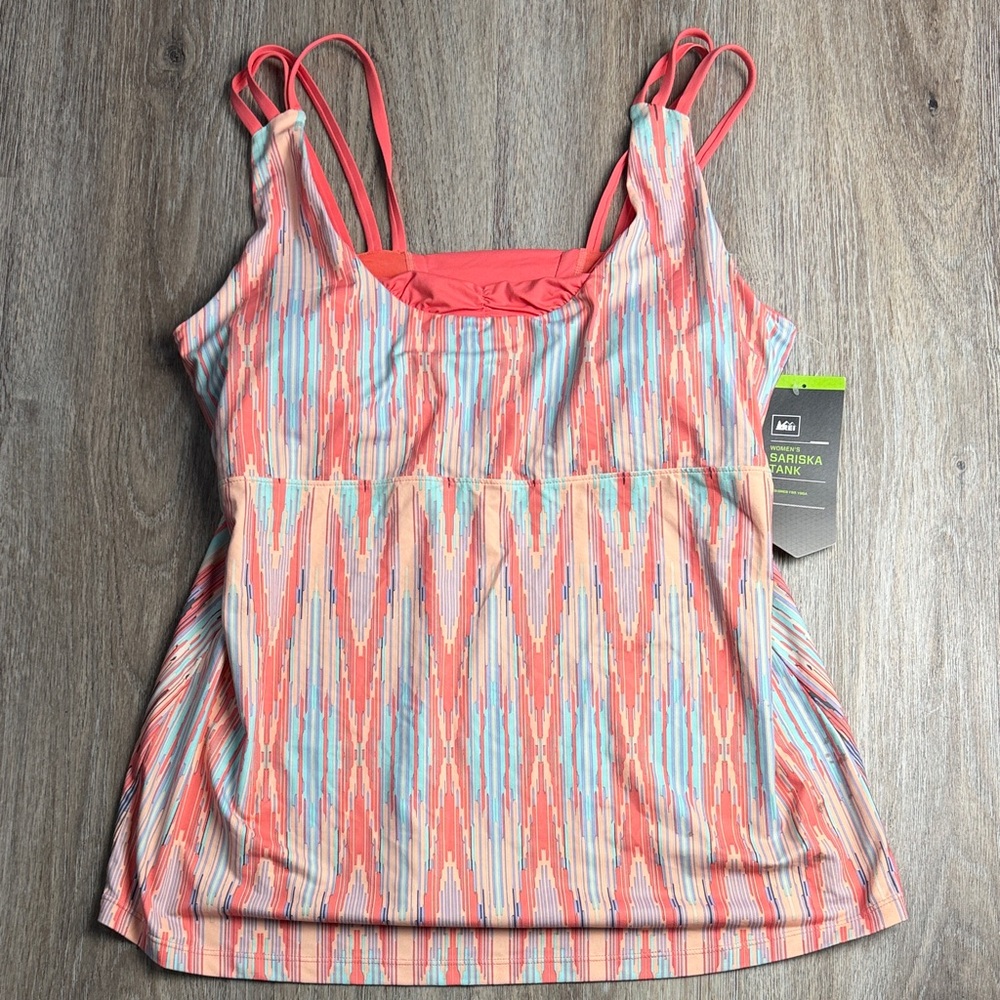 REI Co-op Sariska Tank Coral Ikat Print Built-In Bra Women’s XL
